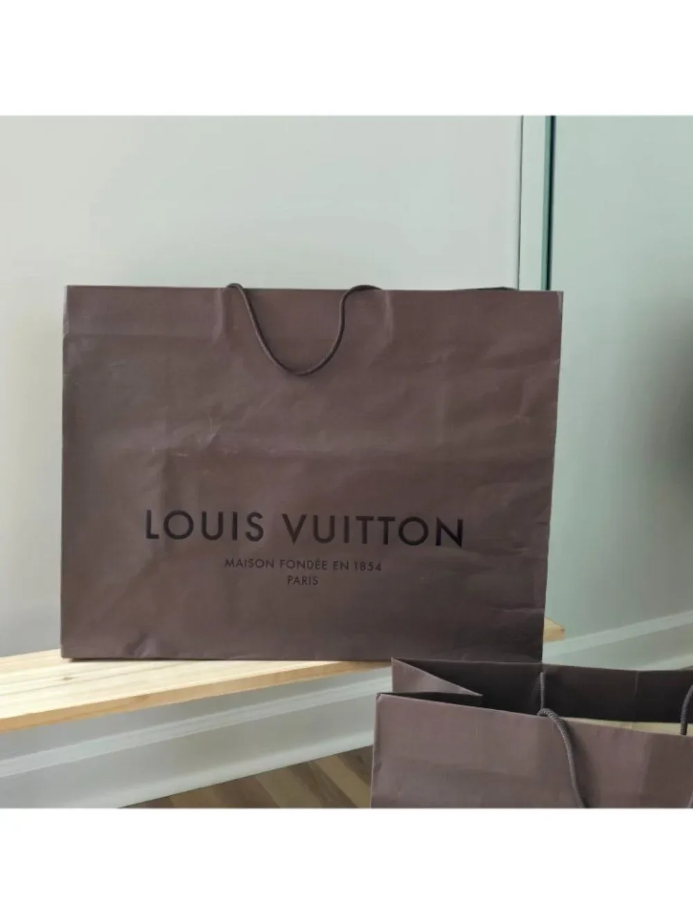 2 Vintage Authentic Louis Vuitton Paper Bags Shopping Totes Brown 2008